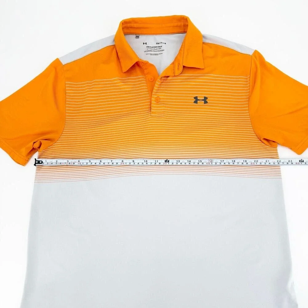 Under Armour Playoff Golf Polo Men's L Orange Gray Ombre Stripe Performance